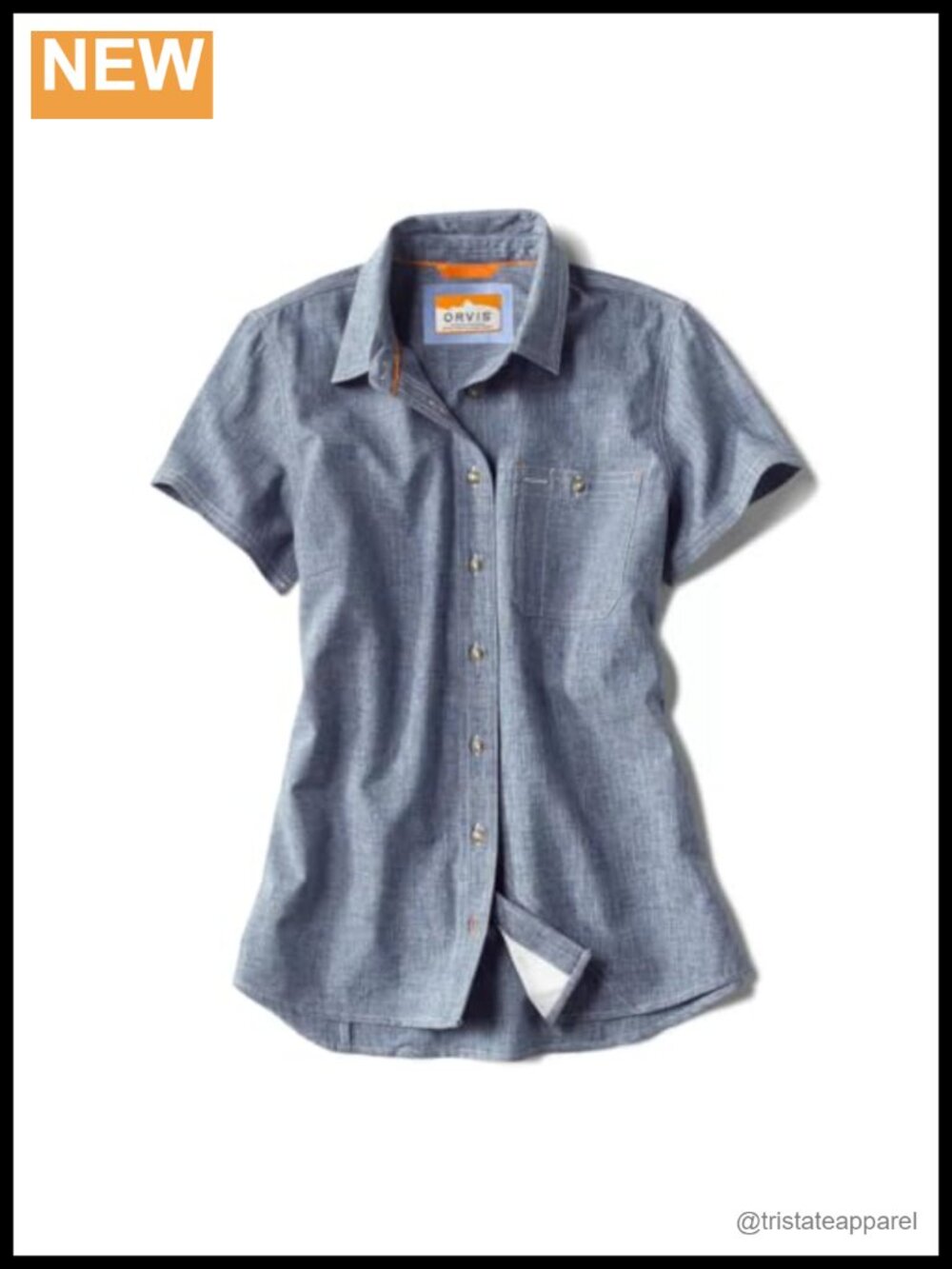 Women's Short Sleeve Button Down Chambray Workshirt Lightweight Breathable